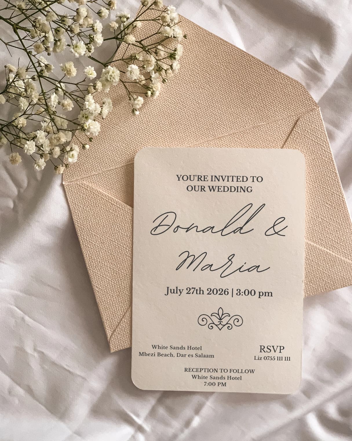 Bare Ivory Whisper invitation card design for wedding