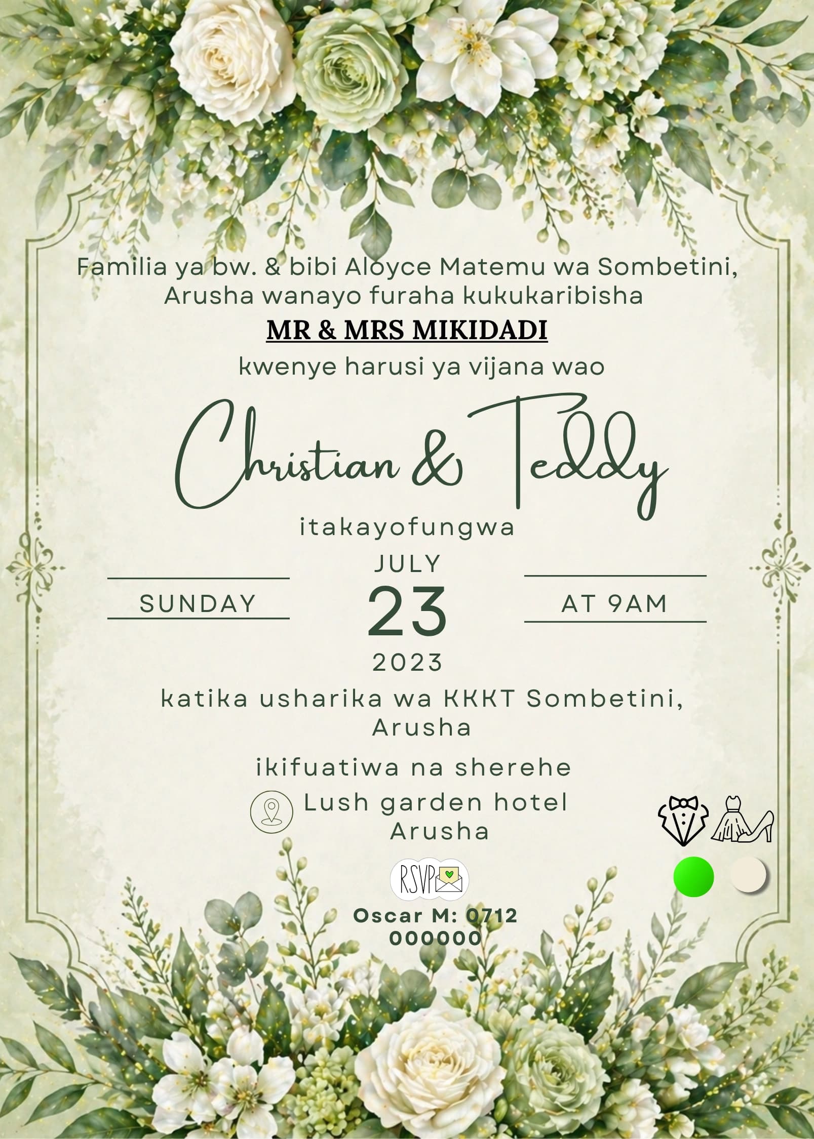 Botanical Ink Sketch invitation card design for wedding