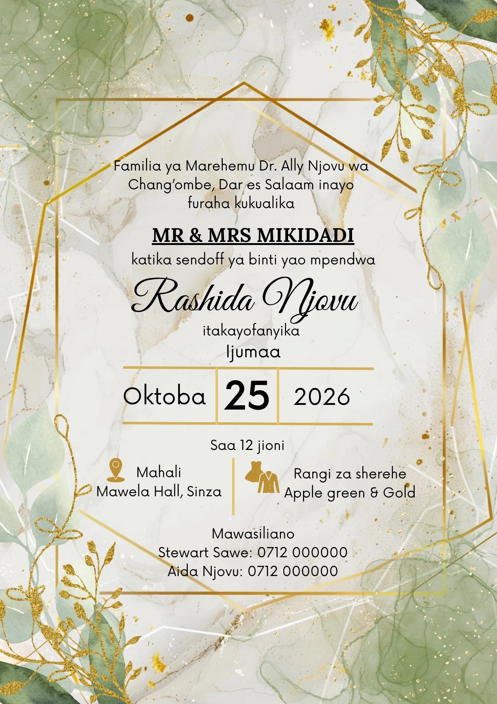 Champagne Diamond Haze invitation card design for send off