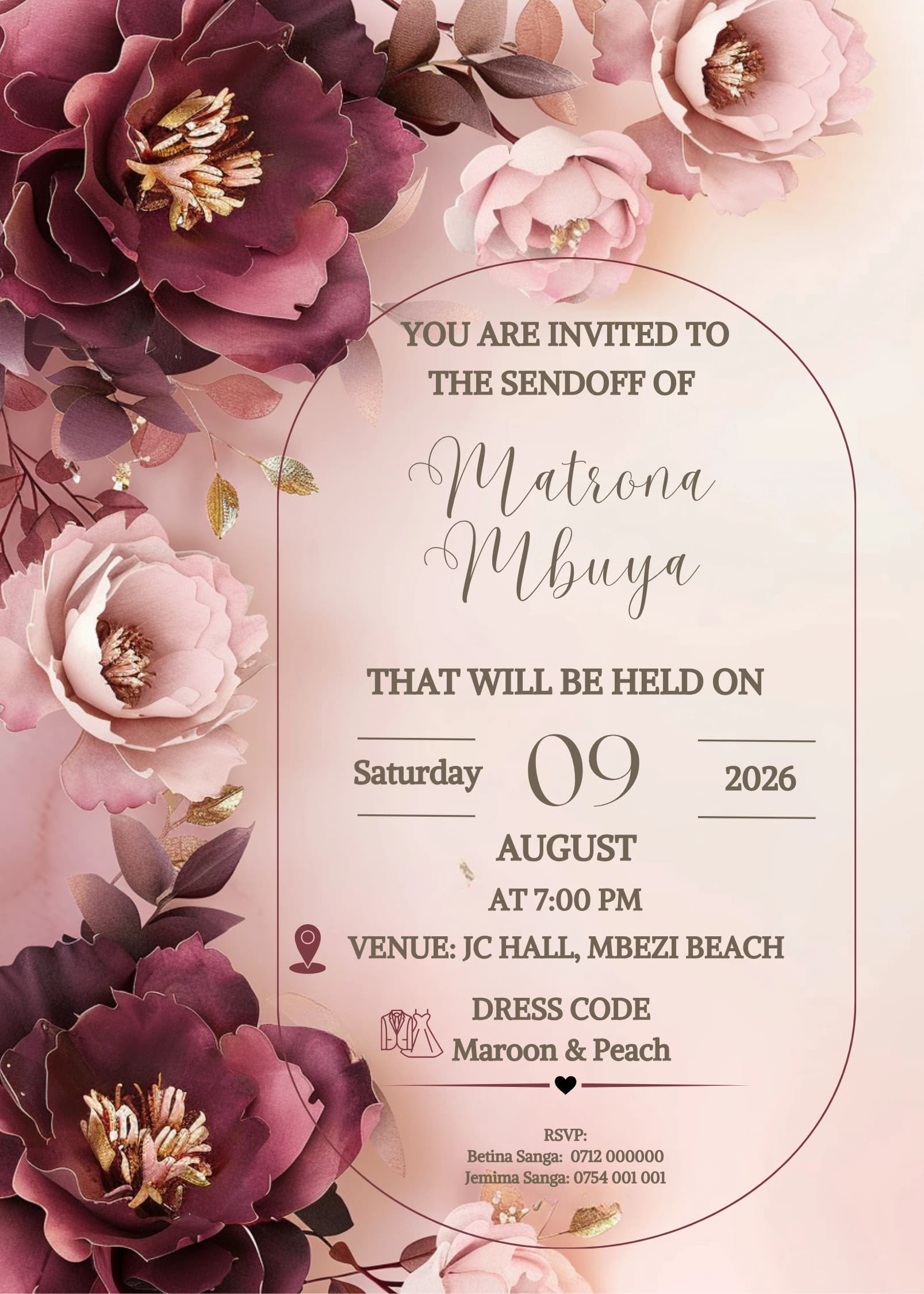 Dark Velvet Luxe invitation card design for send off