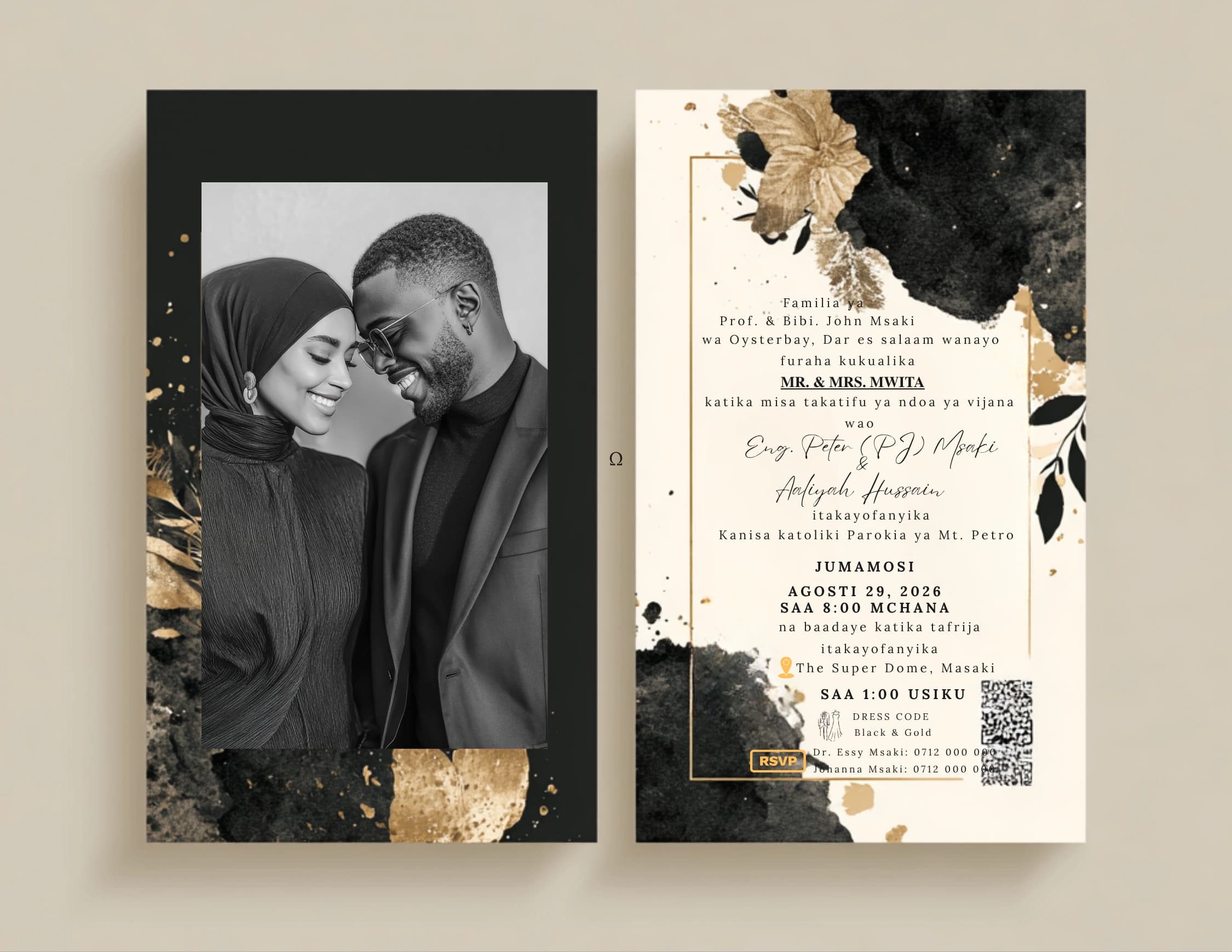 Midnight Gold Fold invitation card design for wedding