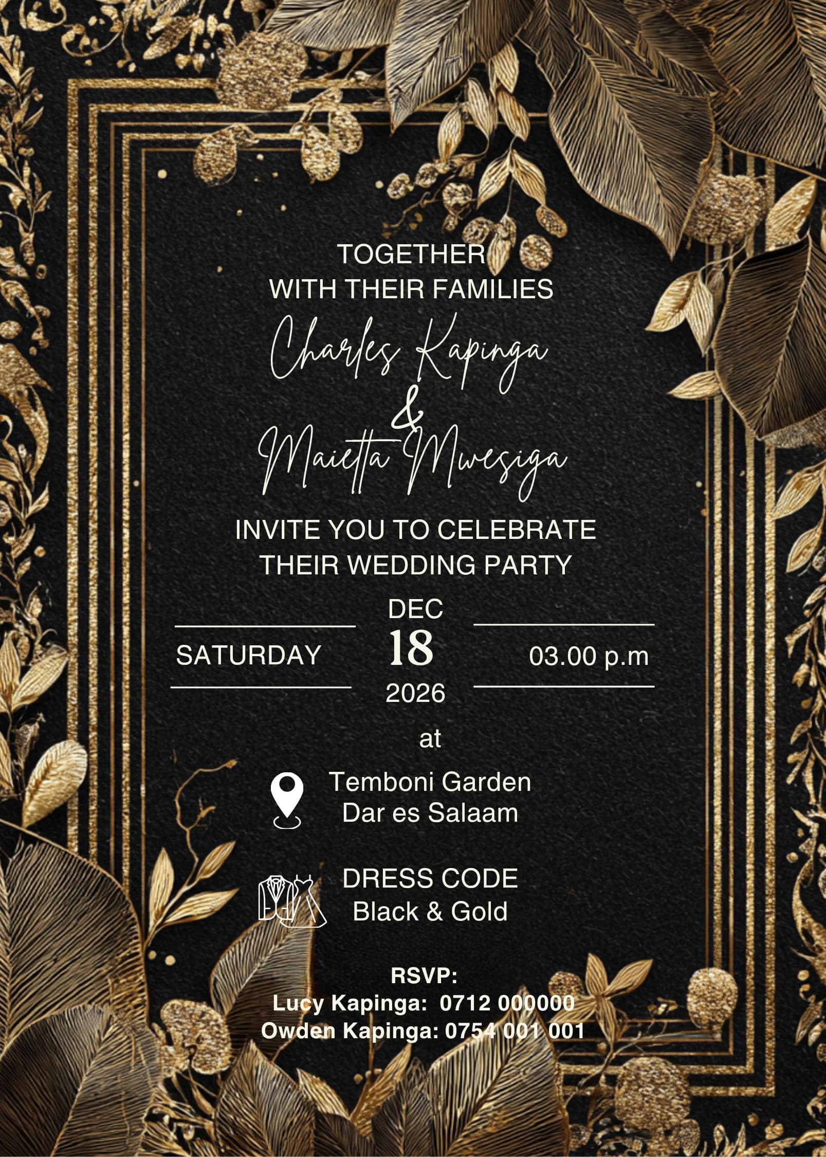 Noir Velvet Crown invitation card design for wedding