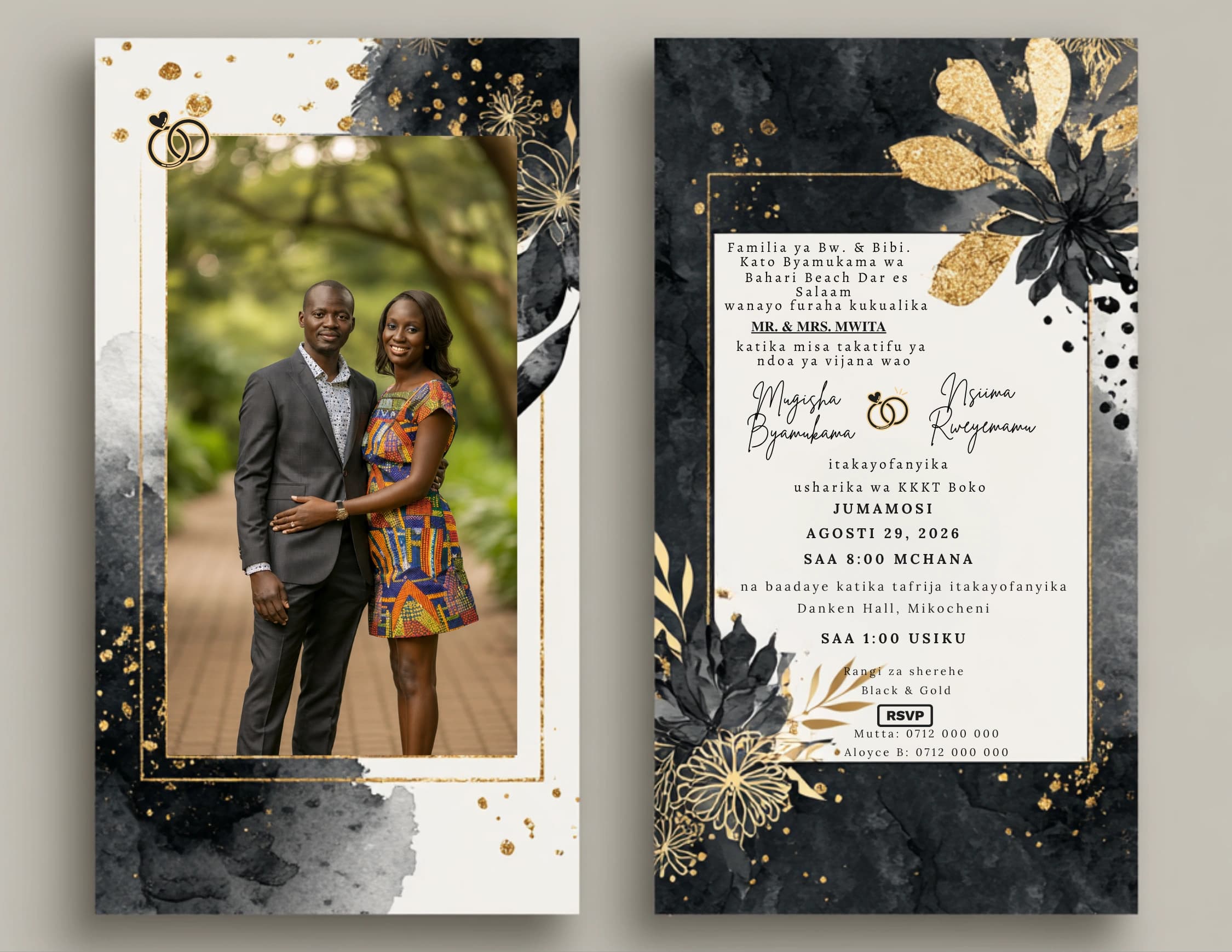 Obsidian Foil Spread invitation card design for wedding