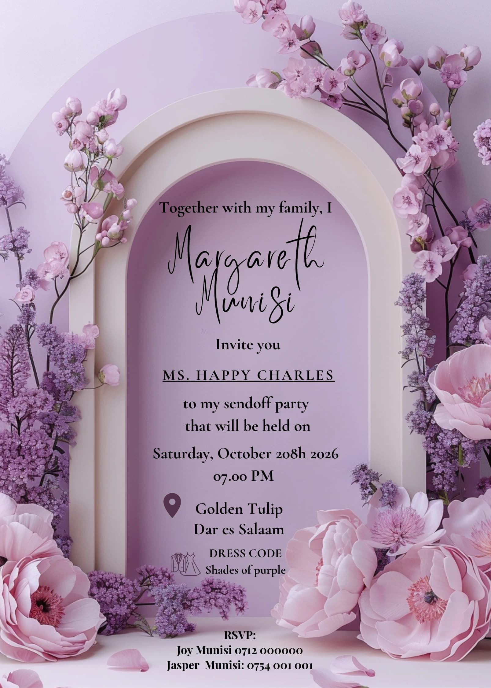 Porcelain Arch Gate invitation card design for send off
