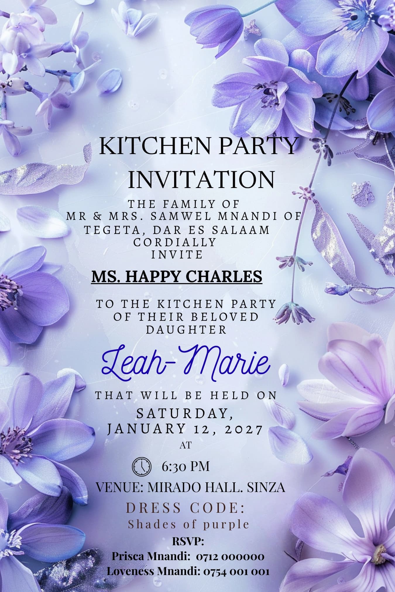 Purple Lavender Invite invitation card design for kitchen party