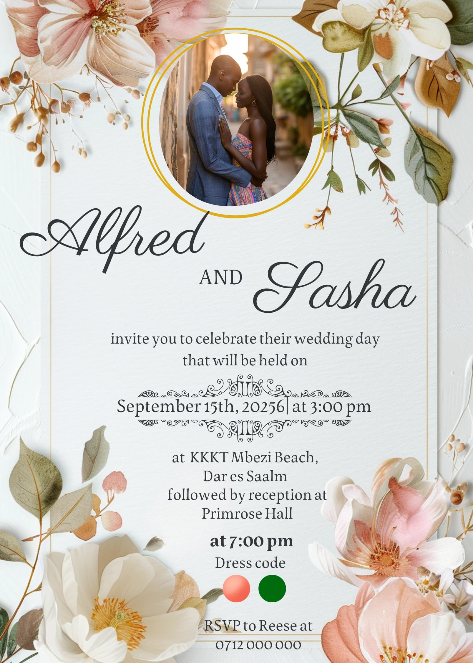 Rosé Petal Mist invitation card design for wedding