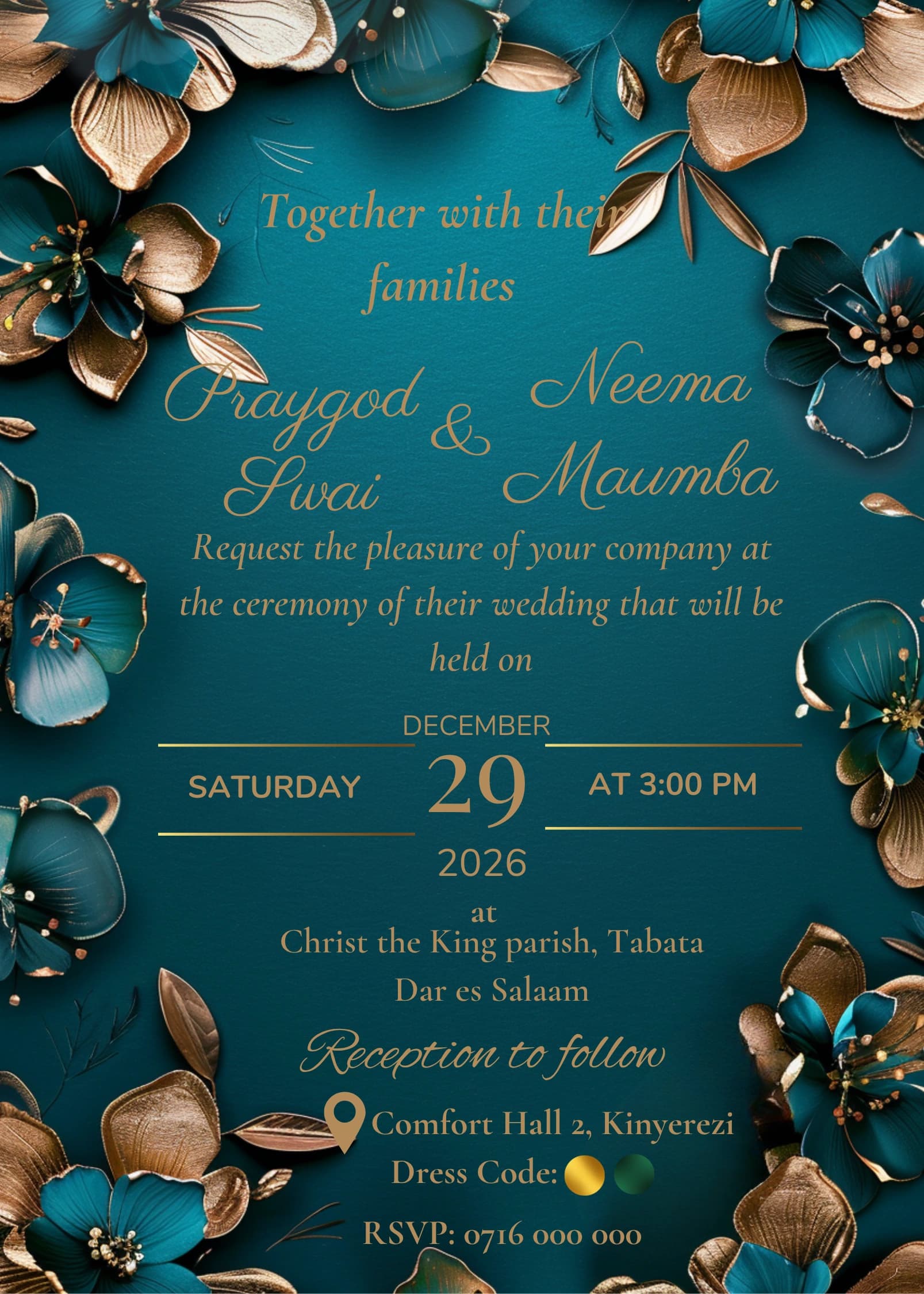 Sapphire Gilt Bloom invitation card design for wedding