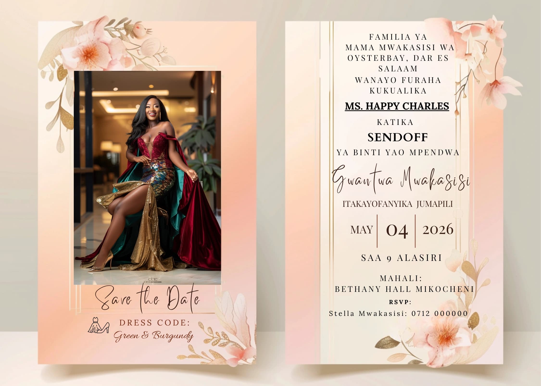 Scarlet Bloom Wash invitation card design for send off