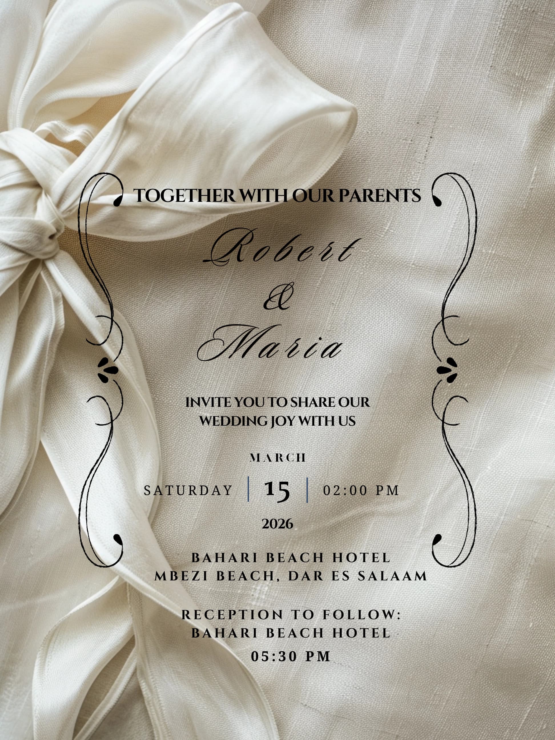 Serene Silk Drape invitation card design for wedding