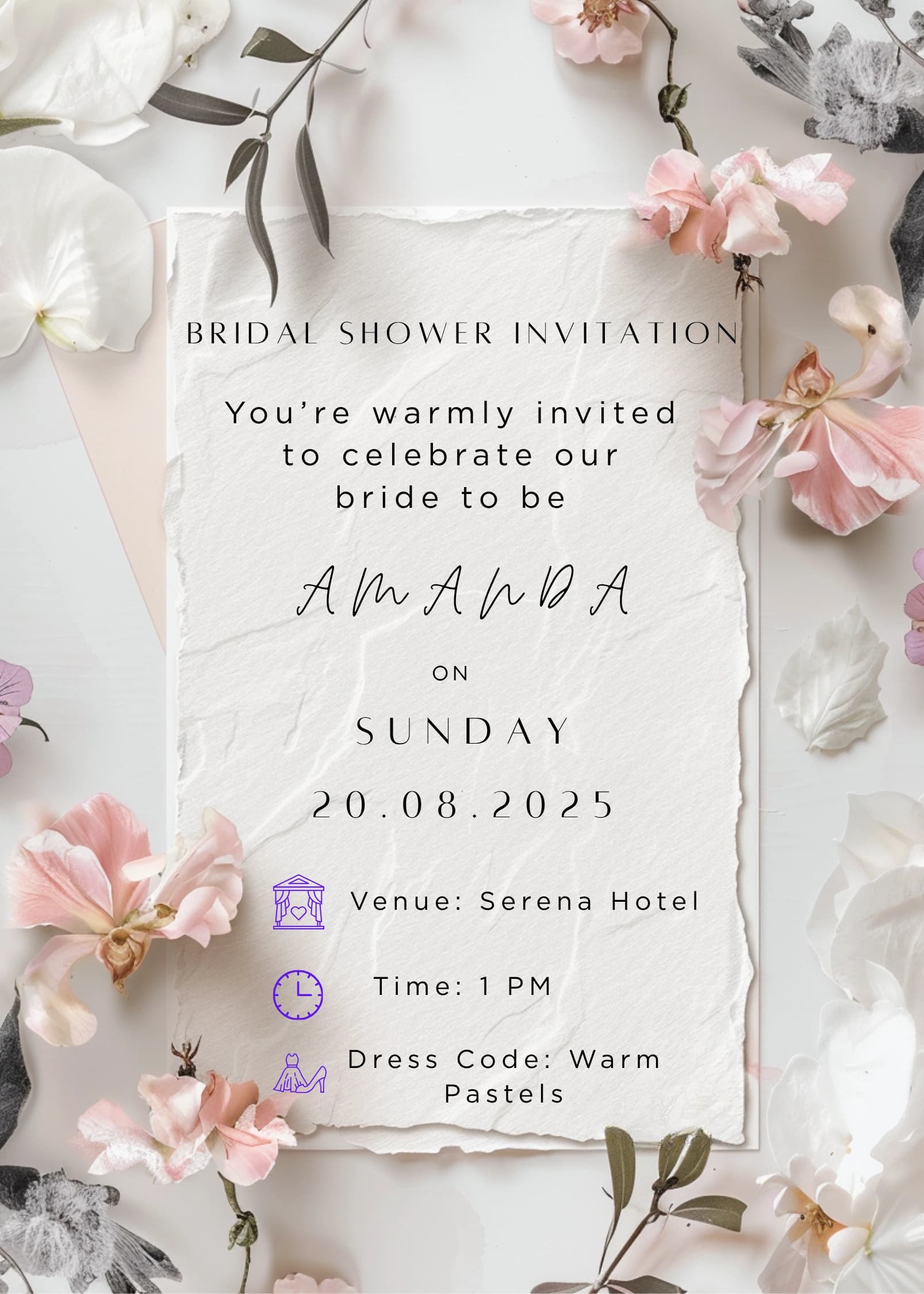 Soft Ivory Calm invitation card design for bridal shower