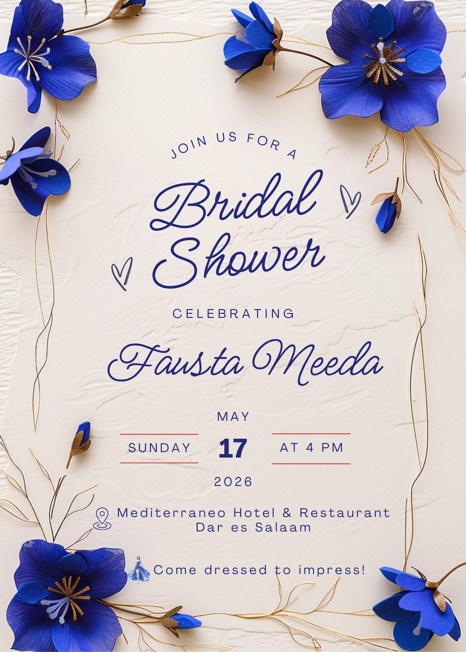 Steel Blue Gleam invitation card design for bridal shower