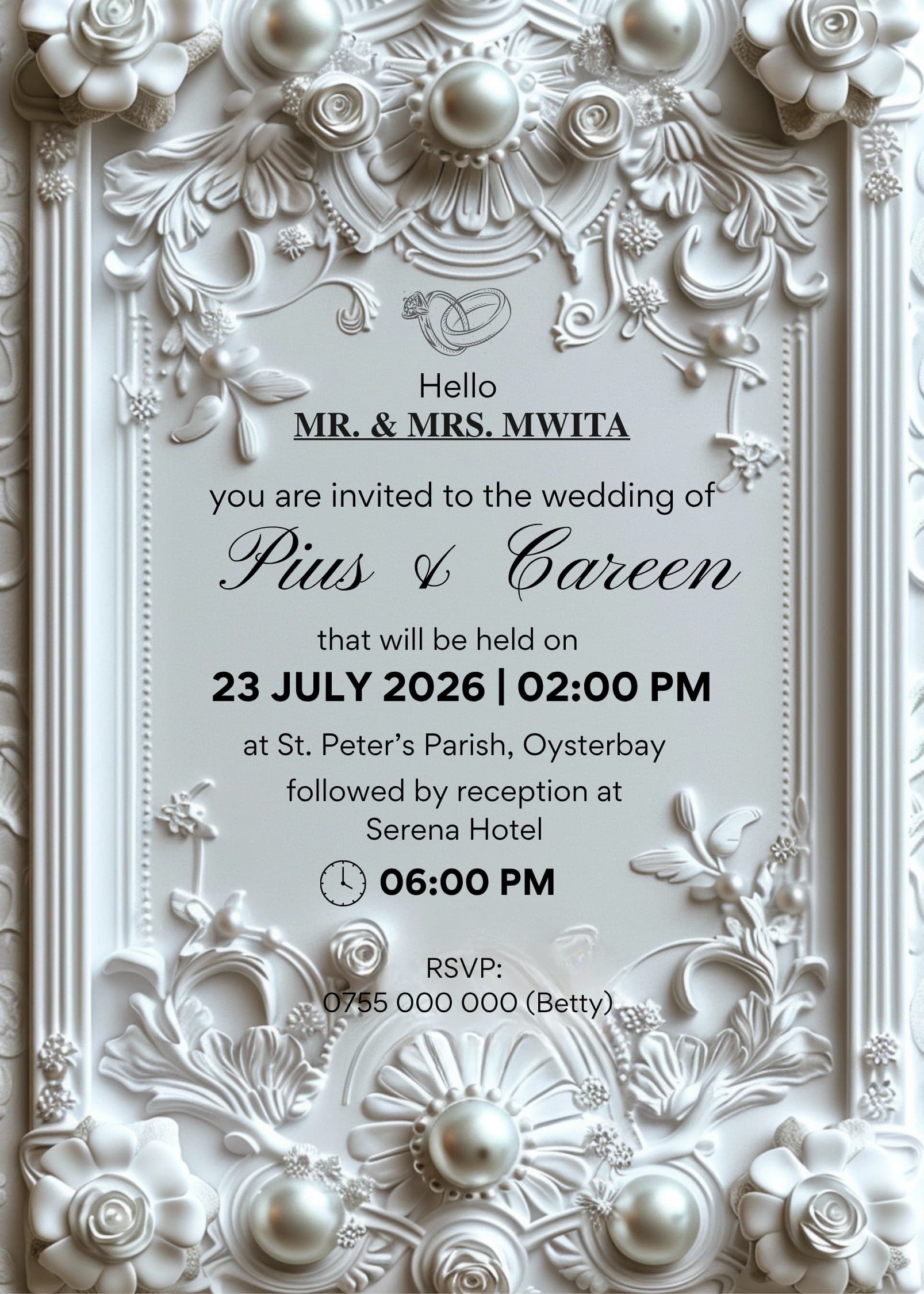 Timeless White Tradition invitation card design for wedding