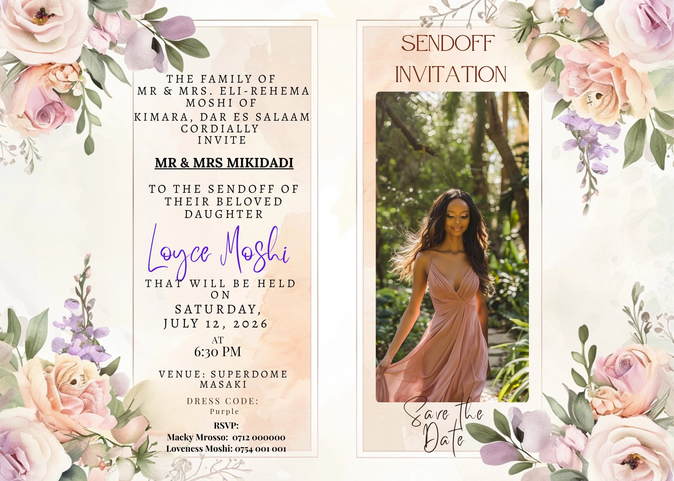 Violet Bloom Haze invitation card design for send off