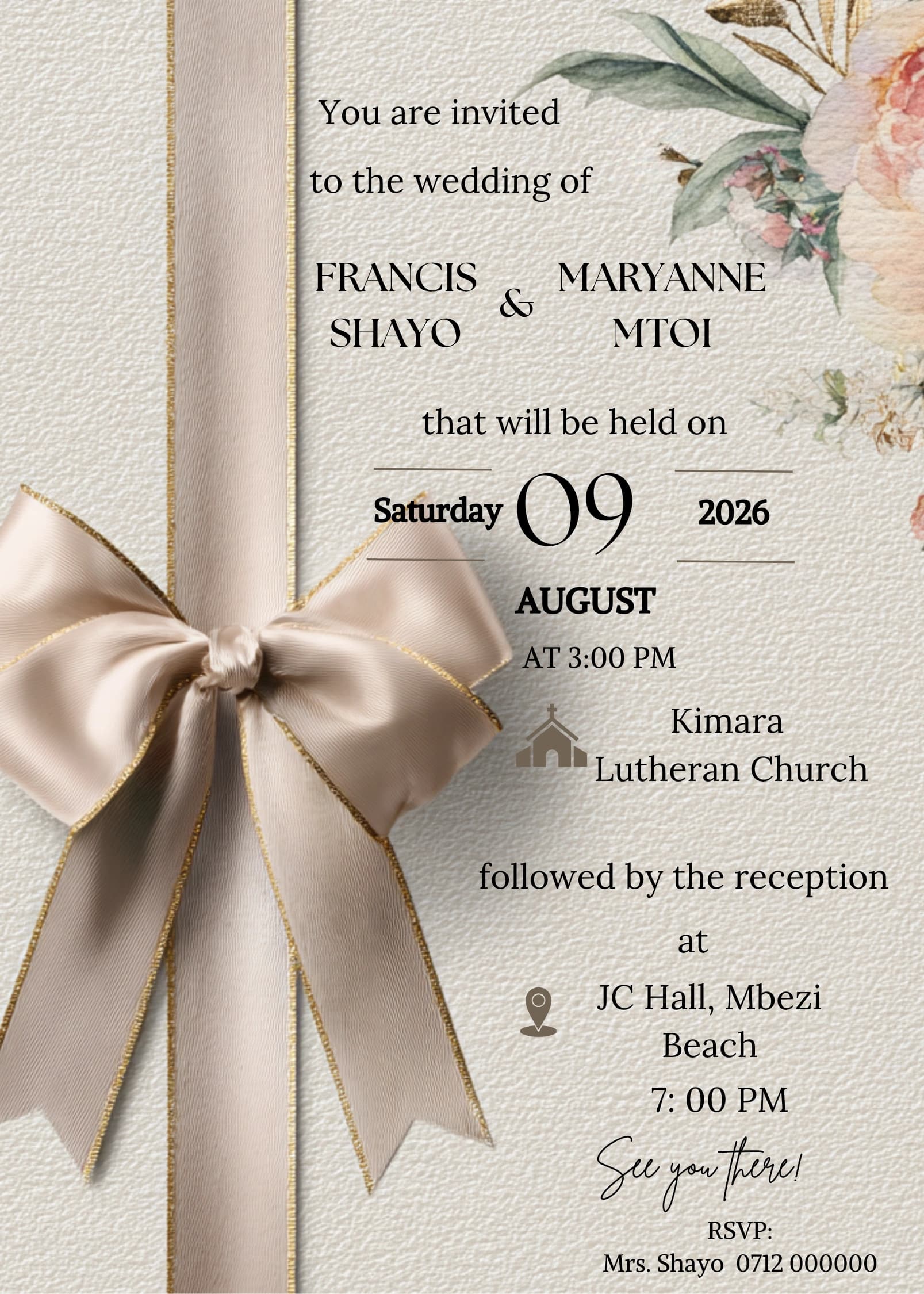 Whimsy Ribbon Swirl invitation card design for wedding